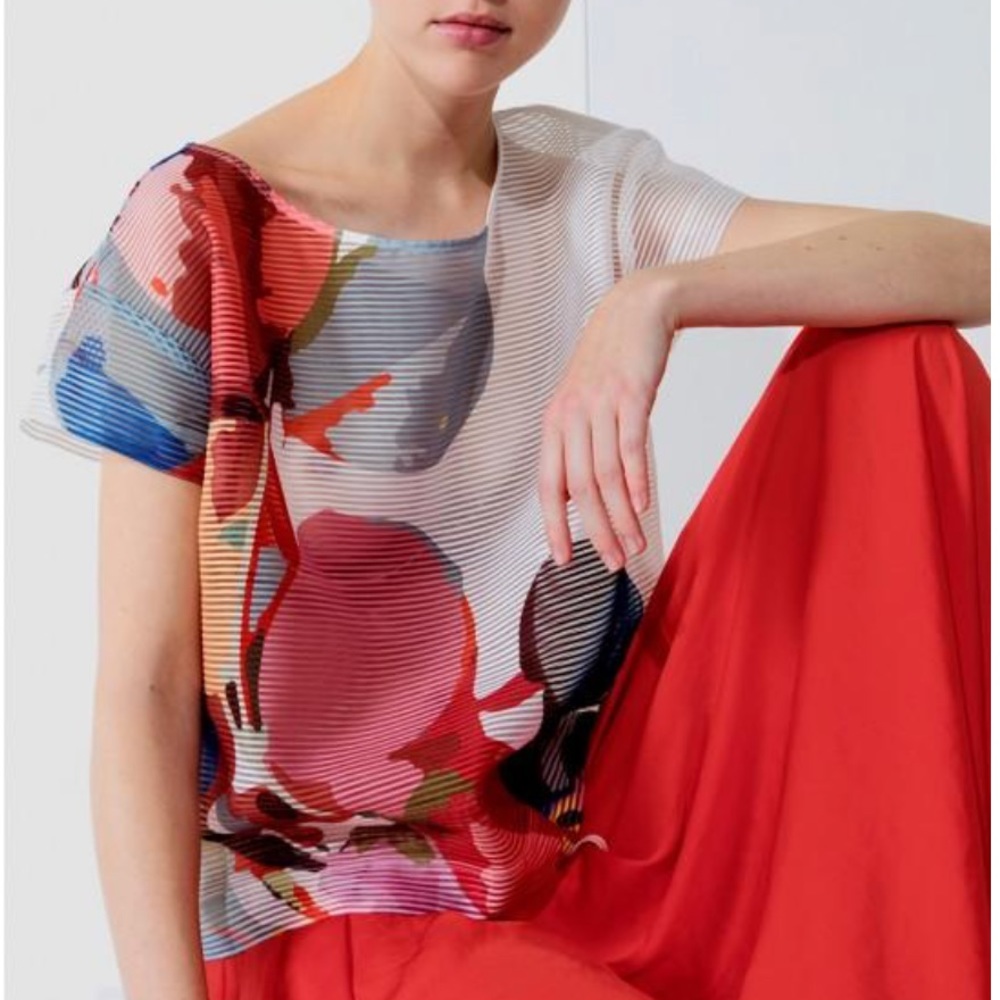 Cop Copine Akat Floral Watercolor Semi Sheer Stripe Top XL Artsy